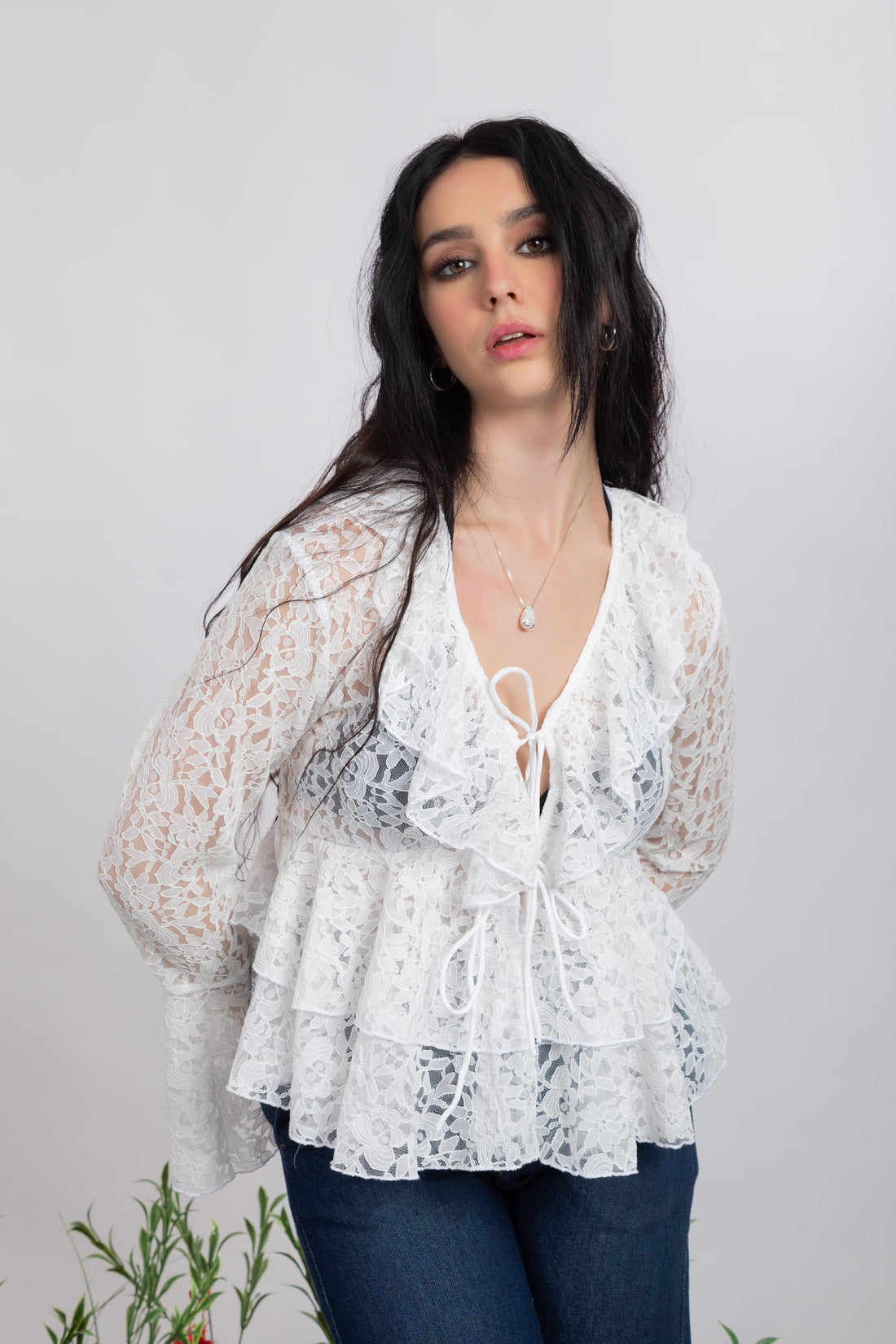 White Lace Ruffled Top