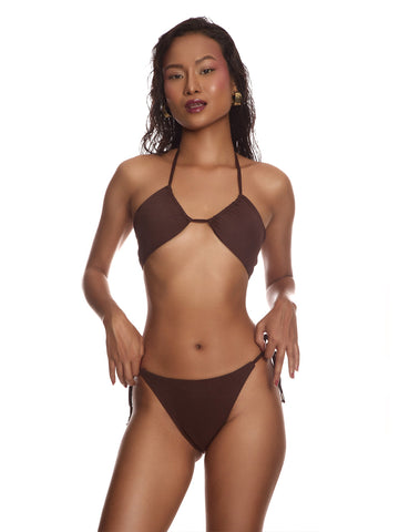 Brown Halter Neck Multi-Tie Up Bikini Set