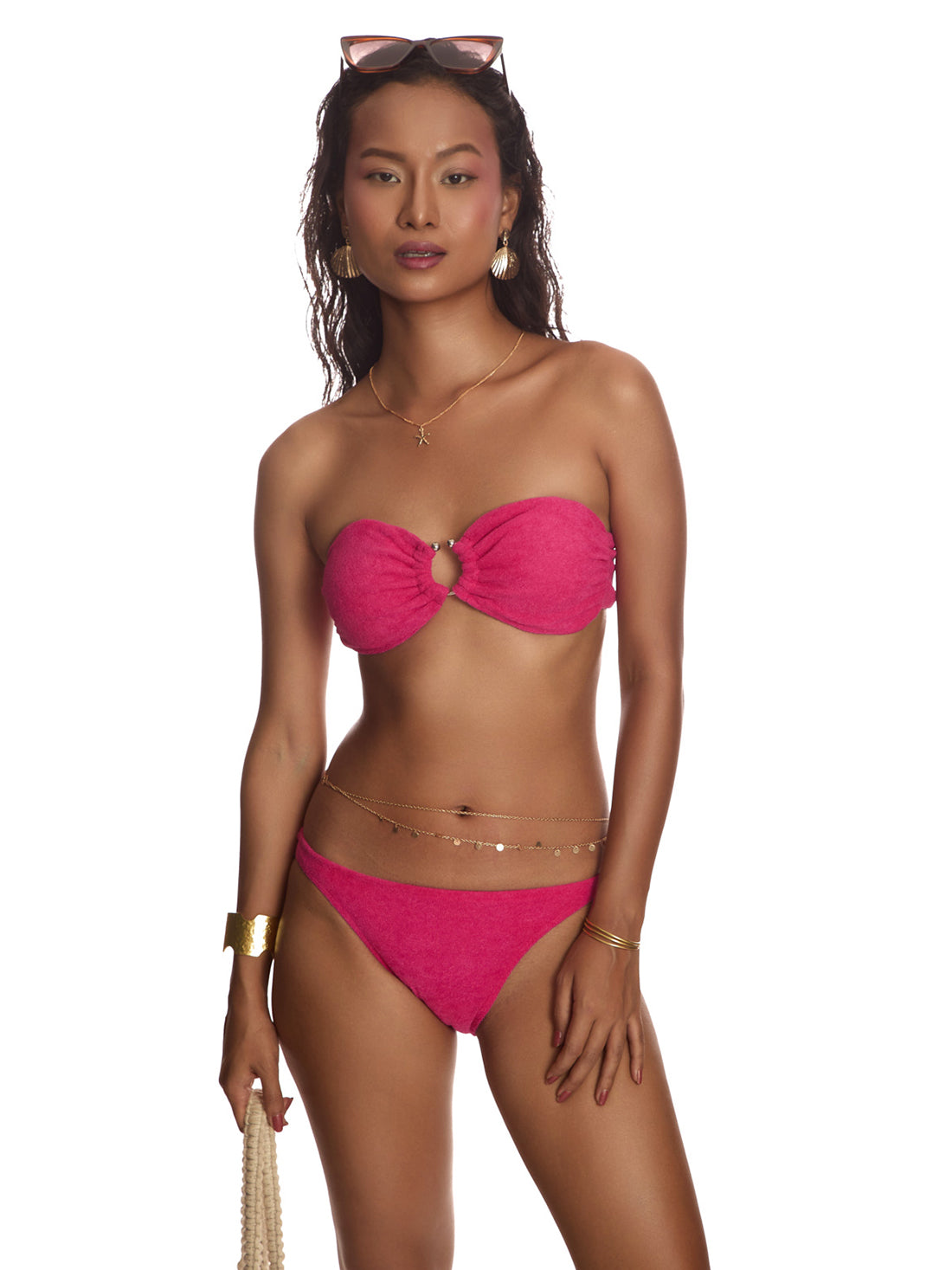 Pink Gathered Ring Bikini Set