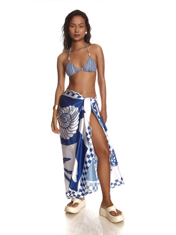 Blue Striped Printed Bikini Set