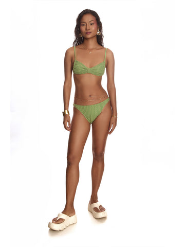 Green Textured Bow Bikini Set