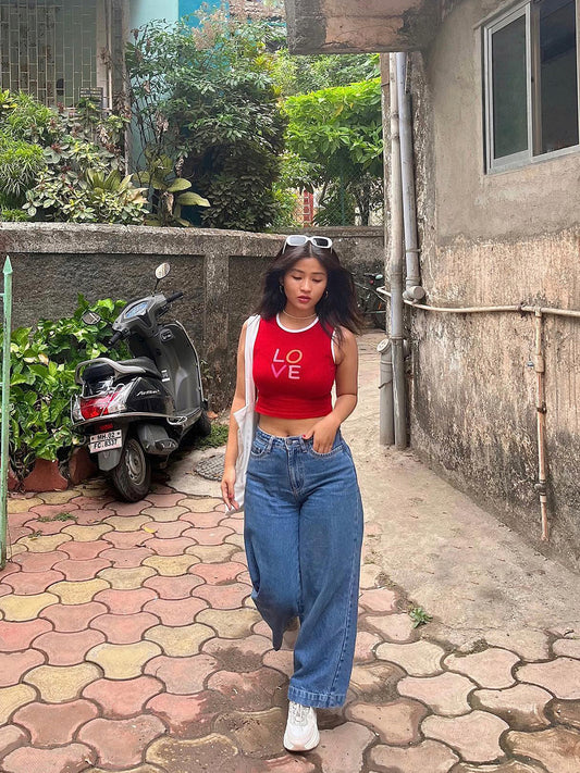 Love in red crop top